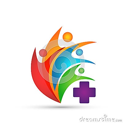 Family medical people health care cross symbol icon design vector on white background Cartoon Illustration