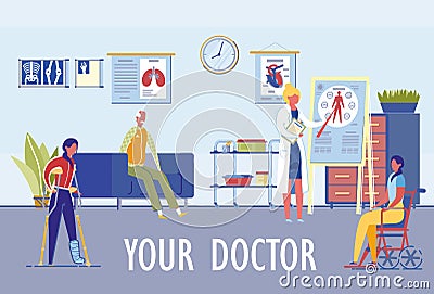 Family Medicine Clinic Various Specialization. Vector Illustration