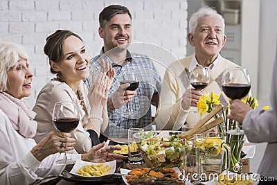 Family members at the dinner Stock Photo