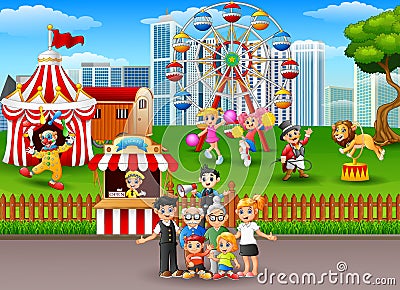 Family members recreation in the amusement park Vector Illustration