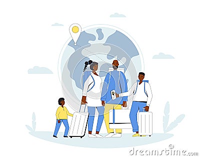 Family migration. Mother, fathers and sons Vector Illustration