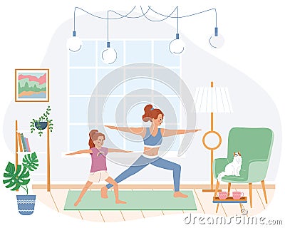 Family Morning Routine Vector Illustration