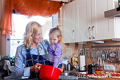 Family - mother and child baking pizza Stock Photo