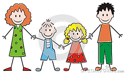 Family, mother, daughter, son and father, four people Vector Illustration