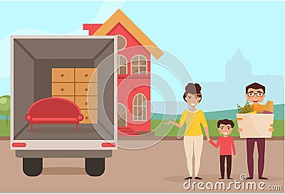 Family moved into a new house. Vector Illustration