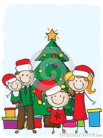 Family near the christmas tree Vector Illustration