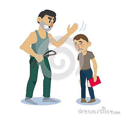 Family negative. dad punishes his son for bad behavior Vector Illustration