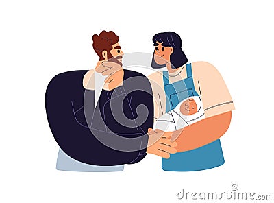 Family with newborn baby. Parents and new born kid. Mother, father holding infant. Happy mom, dad, love couple with Vector Illustration