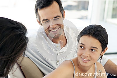 Family with one child - teenage girl - parents - portrait Stock Photo