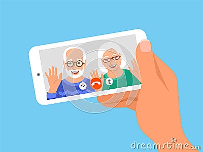 Family online video call smartphone illustration Vector Illustration