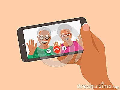 Family online video call smartphone illustration Vector Illustration