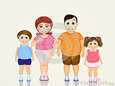 Family overweight Cartoon Illustration
