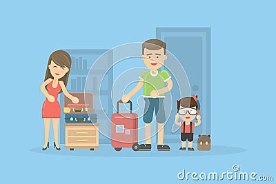 Family packs suitcases for holidays Vector Illustration