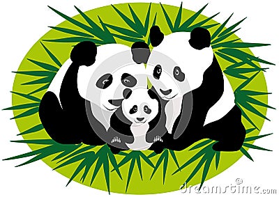 Family Panda Bears Vector Illustration