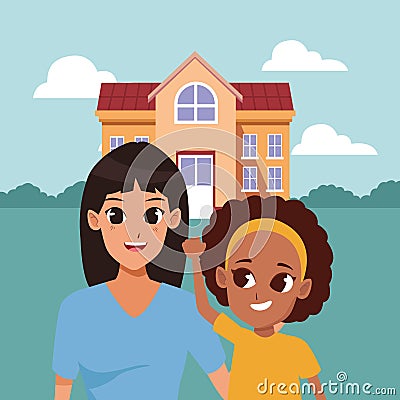 Family parent and children cartoons Vector Illustration