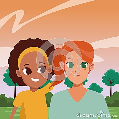 Family parent and children cartoons Vector Illustration