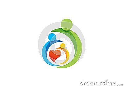 family,parent,kid,heart,logo,parenting,care,circle,health,education,symbol icon design vector Vector Illustration