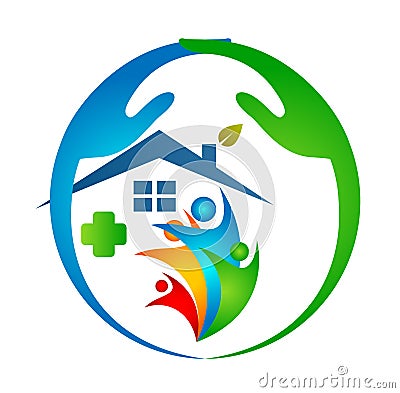 Family, parent, kid home logo, parenting, care, circle, health symbol icon design vector Cartoon Illustration