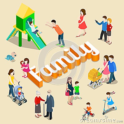 Family parenting vector isometric concept Vector Illustration