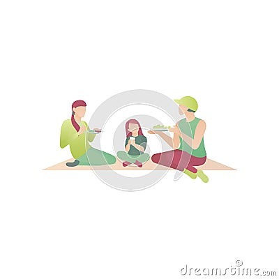 Family in the park on a picnic, flat vector illustration. Vector Illustration