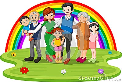 Family in the park on rainbow day Vector Illustration