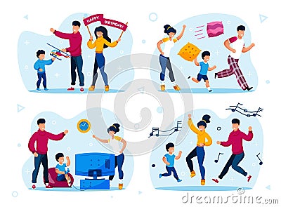 Family Party, Child Discipline Training Vectors Vector Illustration