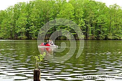 Family Pedal Boating on Greenfield Lake Editorial Stock Photo