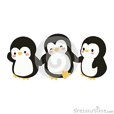 family Penguins Holding Hands cartoon Vector Illustration