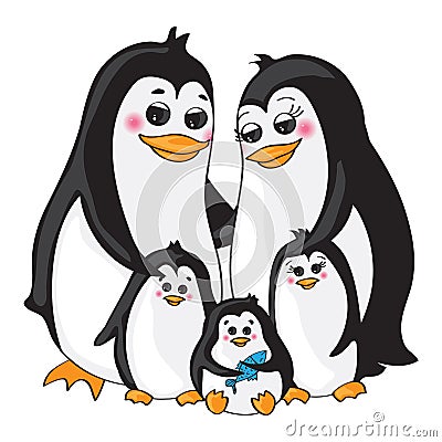 Family of penguins on white background. Vector Illustration