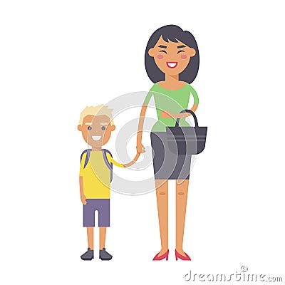 Family people adult happiness smiling mother with son togetherness parenting concept and casual parent, cheerful Vector Illustration