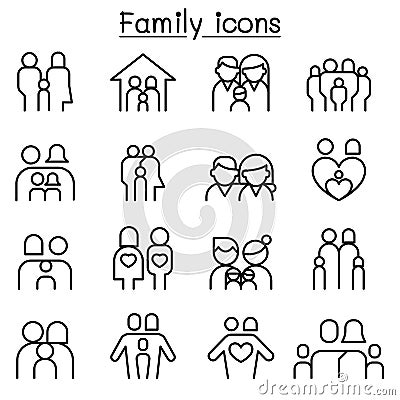 Family & People icon set in thin line style Vector Illustration