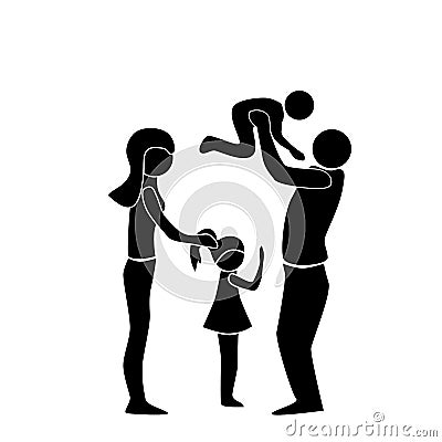 Family, people silhouettes: mom, dad and children. Family relationships, illustration Cartoon Illustration