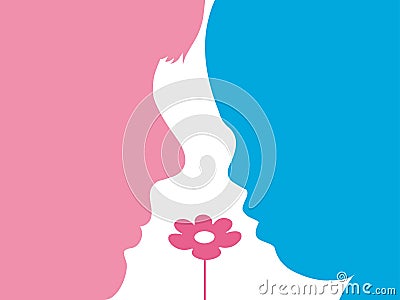 Family peoples half-faces with flower. Vector Illustration