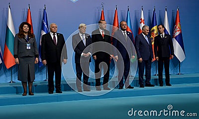 Family photo of the participants at the 25th anniversary Summit of the Black Sea Economic Cooperation BSEC Editorial Stock Photo