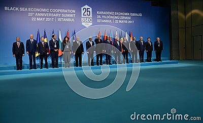 Family photo of the participants at the 25th anniversary Summit of the Black Sea Economic Cooperation BSEC Editorial Stock Photo