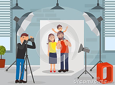 Family at Photo Shoot or Photo Session Posing In front Of Camera Vector Illustration Vector Illustration