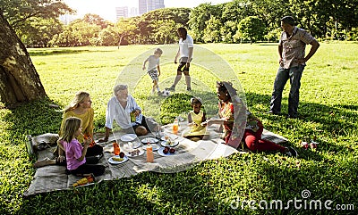 Family Picnic Outdoors Togetherness Relaxation Concept Stock Photo