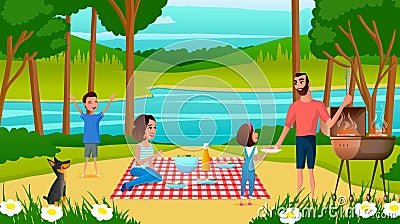 Family Having Fun on Picnic Cartoon Vector Vector Illustration