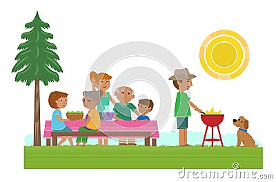 Family Picnic Time Vector Illustration