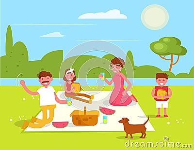 Family picnic Vector. Cartoon. Isolated art. Flat Vector Illustration