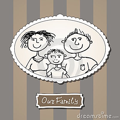 Family picture with parents and son Cartoon Illustration