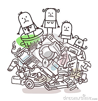 Family on a pile of garbage Vector Illustration