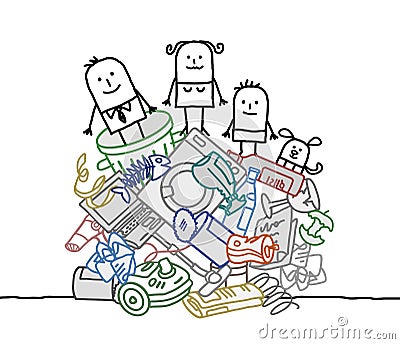 Family on a pile of garbage Vector Illustration
