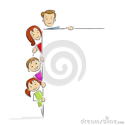 Family with Placard Vector Illustration