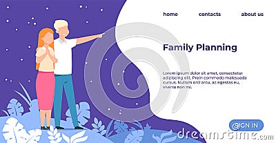 Family planning landing page. Young man and woman think about having children. Web interface with buttons and copy space Vector Illustration