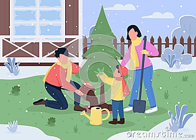 Family plant tree semi flat vector illustration Vector Illustration