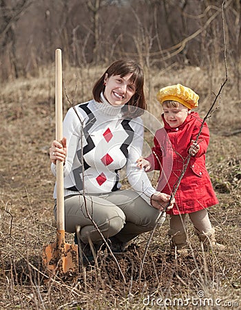 Family planting tree Stock Photo