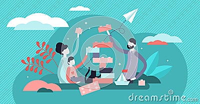 Family play vector illustration. Tiny togetherness activity persons concept Vector Illustration