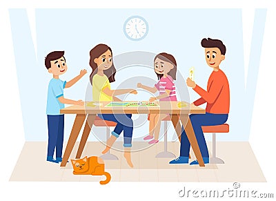 Family playing a board game. Cartoon colorful vector illustration Vector Illustration