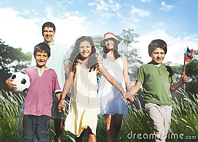 Family Playing Outdoors Children Field Concept Stock Photo